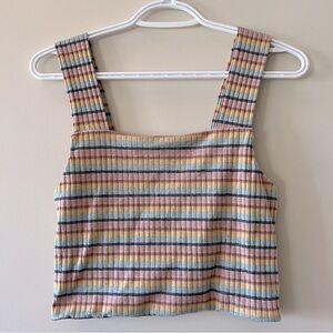 American Eagle Outfitters Striped Ribbed Square Neck Crop Tank Top